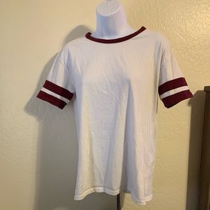 Maroon and white Forever 21 baseball t-shirt